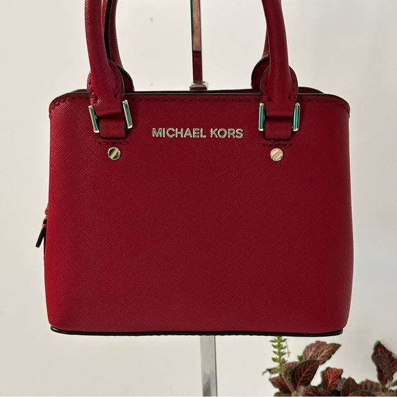 NWT Michael Kors Mini Red Scarlet Savannah Saffiano LeatherTop Double Handle Bag - Picture 14 of 16